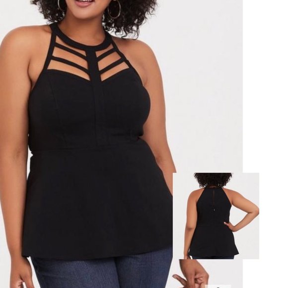 torrid Tops - NEW TORRID Caged High Neck Sleeveless Peplum Top Black Womens Size 3X